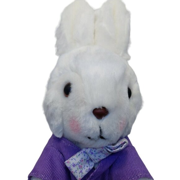 Vintage Mary Meyer White Bunny Rabbit Purple Corduroy Shirt bow tie 15" - Picture 5 of 8
